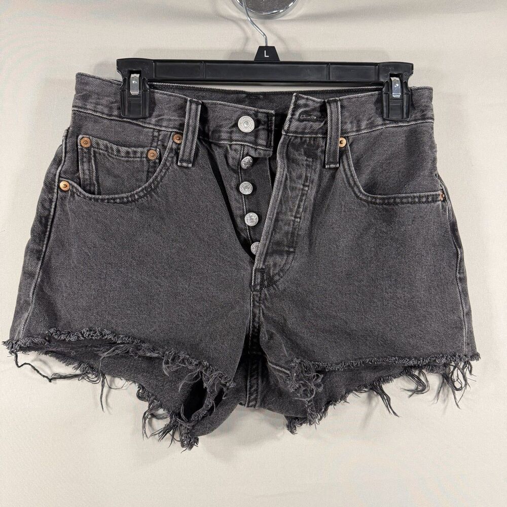 Levis 501 Shorts Womens Size 26 Black Cut Off Button Fly Cotton Jean Denim